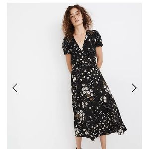 Puff-Sleeve Wrap-Front Midi Dress in Polka Daisies